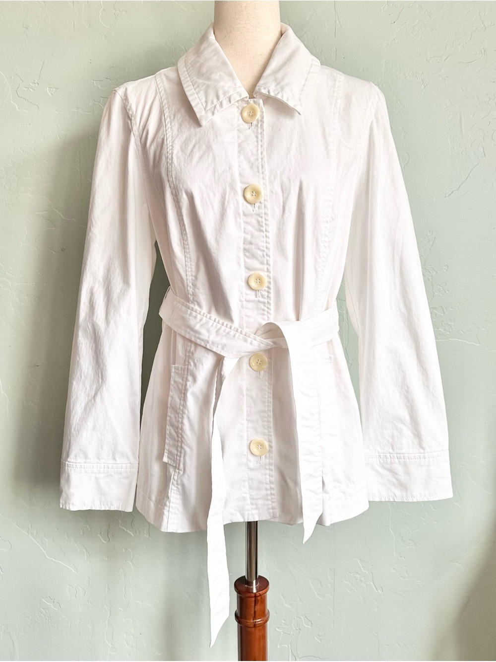 Amber Sun Women's Summer White Cotton Belted Utility Safari Jacket Large EUC